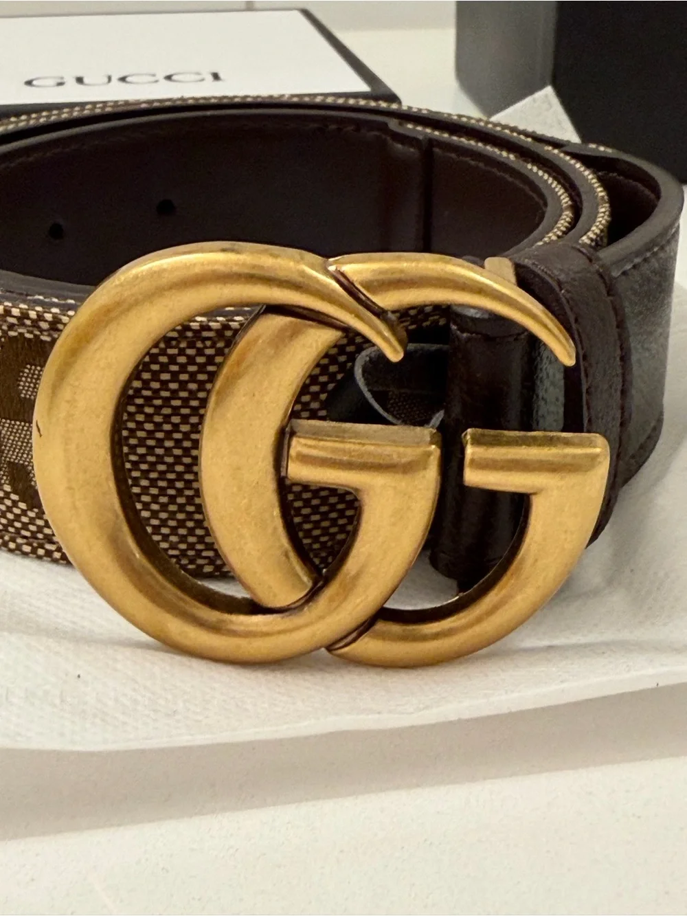 Gucci GG Canvas Double G Belt – Brown/Beige